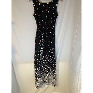 Vintage 1970’s Malia Honolulu Hawaiian Maxi Dress Black Pink & White Flowers